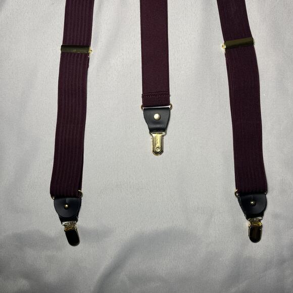 Gillmons Suspenders Maroon Red Clip On Leather Holiday Festive Christmas - Picture 2 of 4